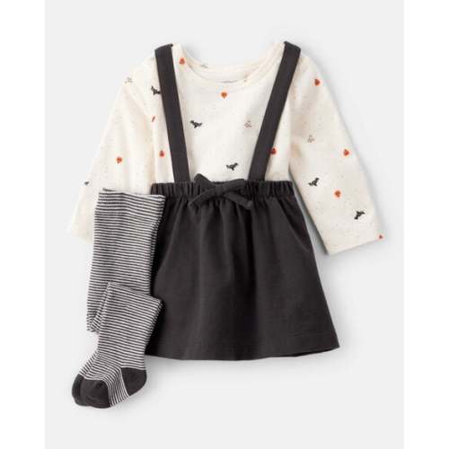 Baby Girl 3-Piece Halloween Tee & Jumper Set - White/Black | Carter's