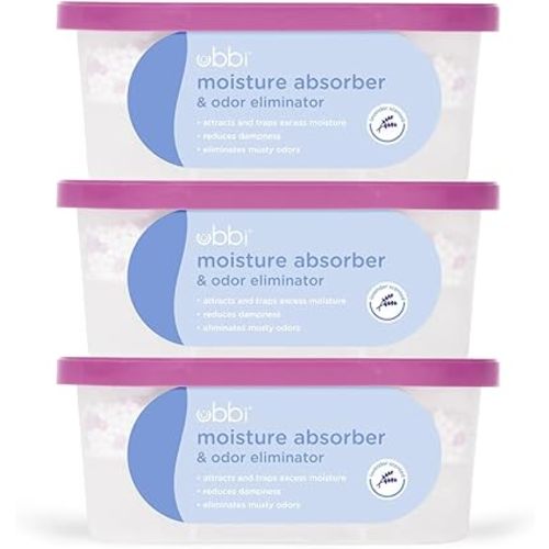 Ubbi Moisture Absorber and Odor Eliminator Tub, Attracts and Traps Excess Moisture, Reduce Dampness, Lavender Scented, 3 Pack