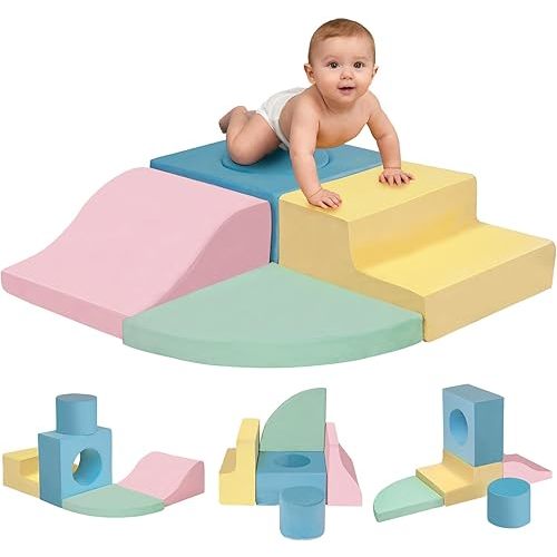 MIND&ACTION 5-Piece Climbing Toys for 1 Year Old, Toddler Climbing Toys Indoor, Soft Play Set Baby Foam Climbing Blocks