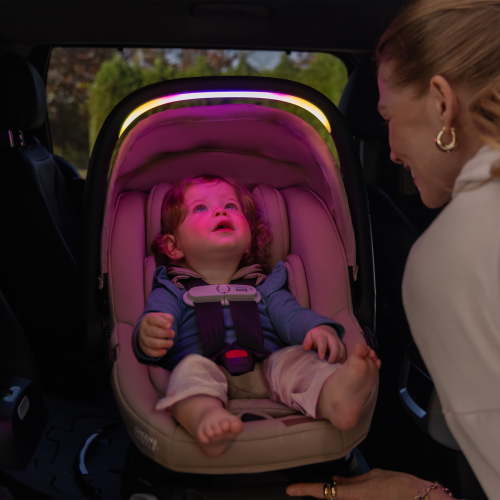 Evenflo Shyft Intuiti+ Travel System featuring Revolve180 LiteMax™ NXT Rotating Infant Car Seat with SensorySoothe, Champagne
