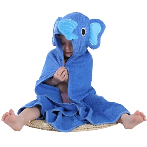 MICHLEY Animal Face Hooded Baby Towel Cotton Bathrobe for Boys Girls 0-6 Year Blue
