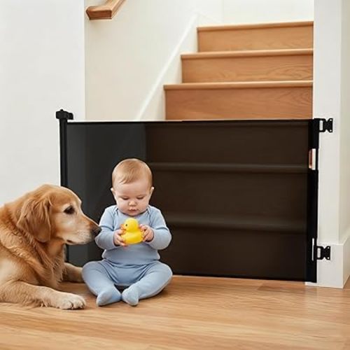 Retractable Baby Gate,Mesh Baby Gate or Mesh Dog Gate,34" Tall,Extends up to 55" Wide,Child Safety Gate for Doorways, Stairs, Hallways, Indoor or Outdoor