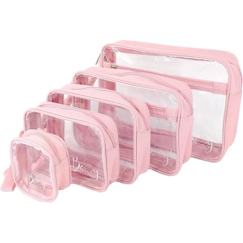 5 Piece Diaper Bag Organizer Pouch Set, Clear with Straps and Pacifier Case - Pink