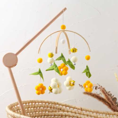 Baby Bee Nursery Mobile with Plush Bees and Flowers