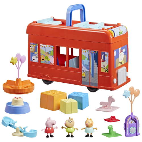 Peppa Pig Toys Peppa’s 2-in-1 Party Bus Playset with 3 Figures, Preschool Toys for 3+