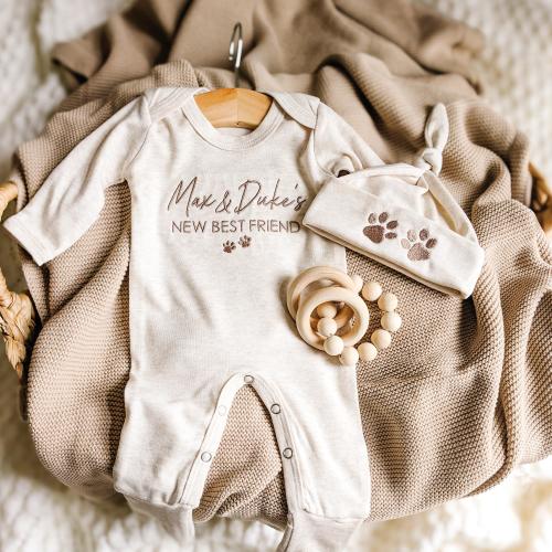 Personalized Dog Name Baby Romper: Embroidered Pet's New Best Friend Outfit
