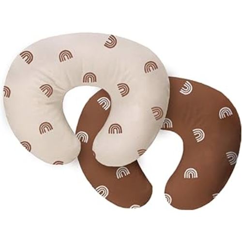 Nursing Pillow Cover 2 Pack，Neutral Breastfeeding Pillow Cover Fits 22.5in*18in Nursing Pillow for Baby Boy Girl, (Boho Rainbow Style