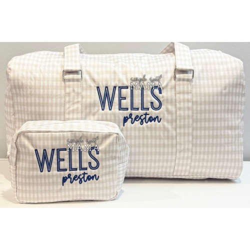 Personalized Kids Duffle Bag Set | Khaki Boy Luggage | Gingham Overnight Travel Bag