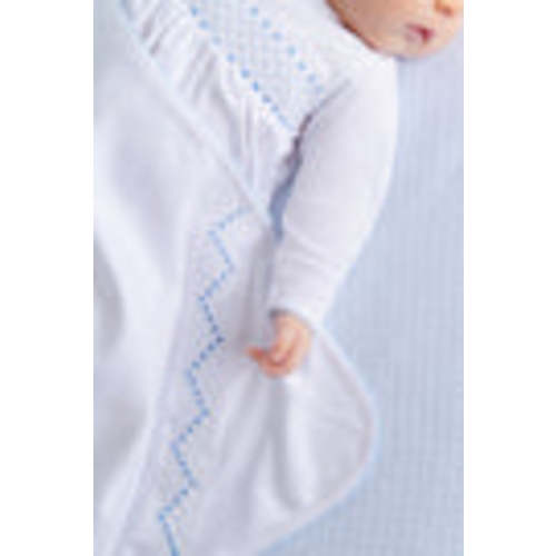 Sweetly Smocked Blessing Blanket - Worth Avenue White with Buckhead Bl