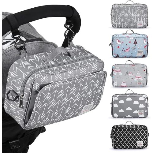 Universal Stroller Caddy Accessories All-in-One Baby Organizer with Insulated Pocket,Capacity for Diapers, Toys & Snacks, Dark Gray