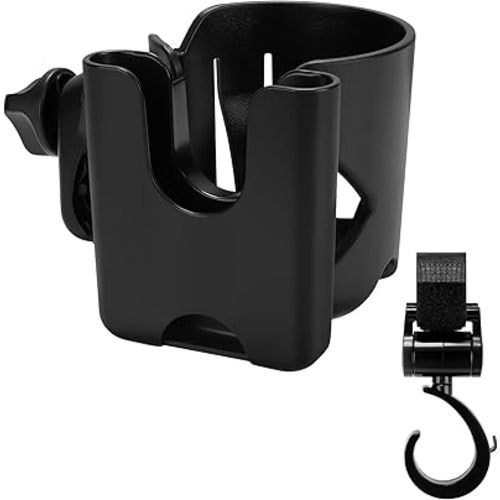 Accmor Stroller Cup Holder with Hook, Universal Cup Holder for Stroller Walker Bike, 360° Rotatable Large Caliber Designed Bottle Holder for Stroller, Bike, Wheelchair, Scooter