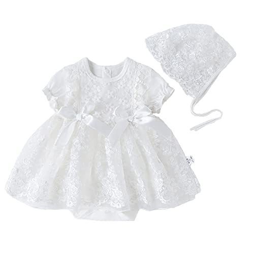 Newborn Infant Baby Girl Toddler Christmas Birthday Outfits Flower Print Soft Christening Baptism Dress with Bonnet