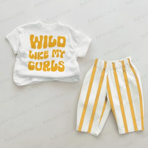WILD LIKE MY CURLS Baby Tee and Striped Pants 2-piece Set