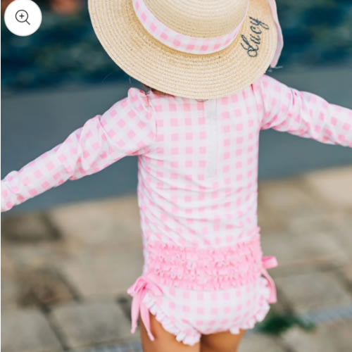 Ruffle Bottom Swimsuit - Pink Gingham – Sugar Bee Clothing