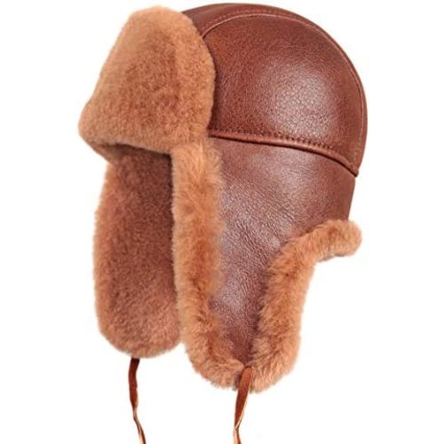 Kids Shearling Sheepskin Aviator Hat – Leather Winter Ushanka with Ear Flaps