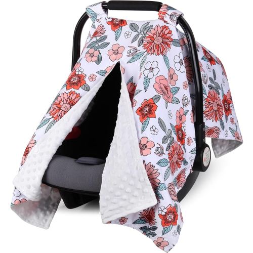 Rquite Car Seat Cover Baby, Carseat Covers Baby for Girl Boy, Warm Minky Infant Car Seat Cover Winter, Peekaboo Opening Car Seat Canopy, Multi-use Baby Carrier, Stroller, Nursing Cover, Minky Blanket