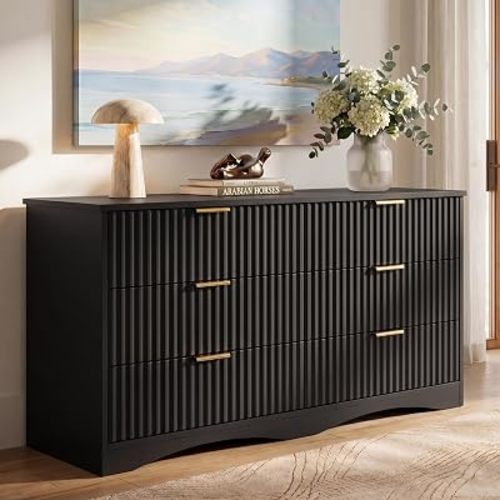 JUMMICO Dresser for Bedroom, 47.2" Fluted Wood Chest of Drawers, Black