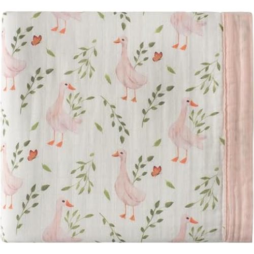 2-Layer Muslin Baby Blanket Cotton Muslin Quilt – 47 x 47” Toddler Crib Blanket for Daycare Boy, Girl or Gender Neutral (Goose)
