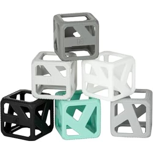 Malarkey Kids Stack N Chew - Mini Cubes Baby Chew Toy Monochrome - Develops Fine Motor Skills, Increases Grip Strength, Stimulates Hand-Eye Coordination (Monochrome)