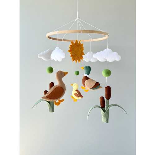 Mallard duck baby mobile for crib, duck hunting nursery decor