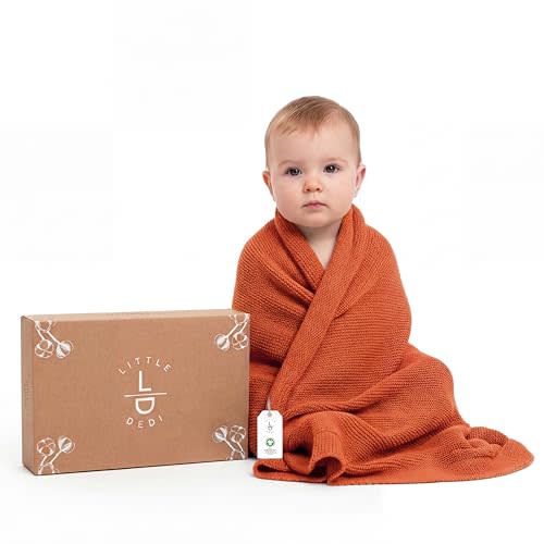 Organic Cotton Baby Blanket 30x40, Harvest Pumpkin, Gift Box | GOTS certified, neutral swaddle and receiving blanket, for crib and stroller, machine washable