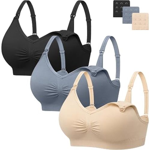 Angelhood Womens Seamless Sleep Nursing Bra,Breastfeeding Maternity Bra with Remove Bra Pads Extenders Pack of 3