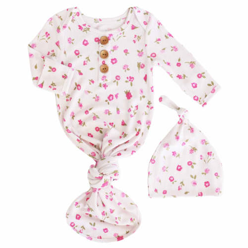 Penny's Posies Bamboo Waffle Newborn Baby Knot Gown & Hat Set