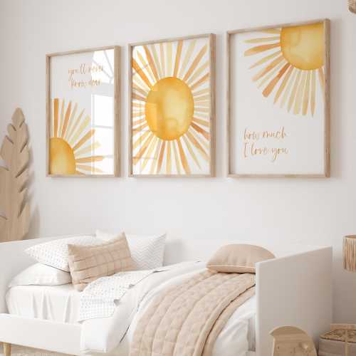 Sun Nursery Decor for Baby Room Boho Wall Art Set of 3 Prints Nursery Wall Decor Sunshine Baby Shower Gift Print Nursery Sunshine Wall Art