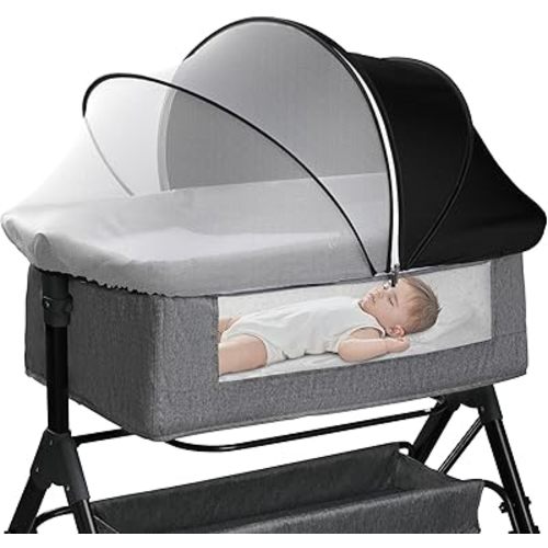 Bassinet Cover for Cats - Blackout Breathable Mosquito Net for Baby Bedside Sleepers & Travel Cribs, 2-Way Zipper Bug Canopy Tent to Block Light & Keep Cats Out (Black-Small)