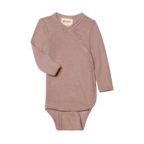 Engel kimono long sleeve wool/silk bodysuit - Dusty rose, size 3-6M