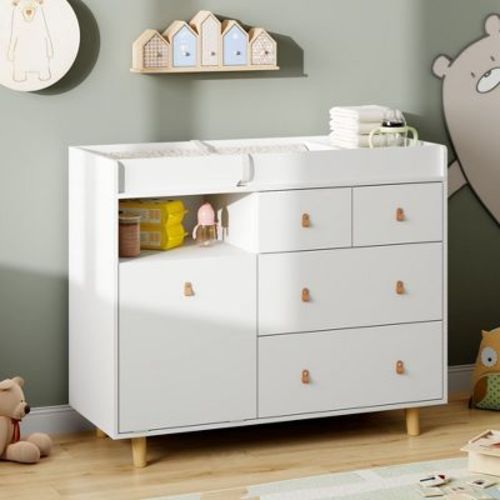 Famapy Baby Changing Table with Multi-Storage Drawers, Cabinet & Diaper Organizer,Safe Organized Nursery Station