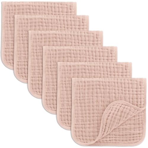 Comfy Cubs Muslin Burp Cloths - Large 100% Cotton Washcloths, 6 Layers (Blush, 6-Pack, 20" X10")