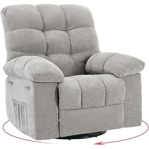 Rocking Recliner Chair with 360° Swivel, Upholstered Fabric Glider Recliner with Side Pockets, q235 Steel Frame Single Sofa for Living Room, Nursery & Small Spaces