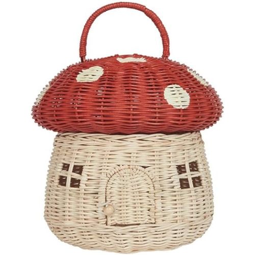 Handmade Rattan Mushroom-Shaped Storage Basket- Cute Handmade Handcrafted Gift Decoration Artwork Rattan, Red Easy to Use