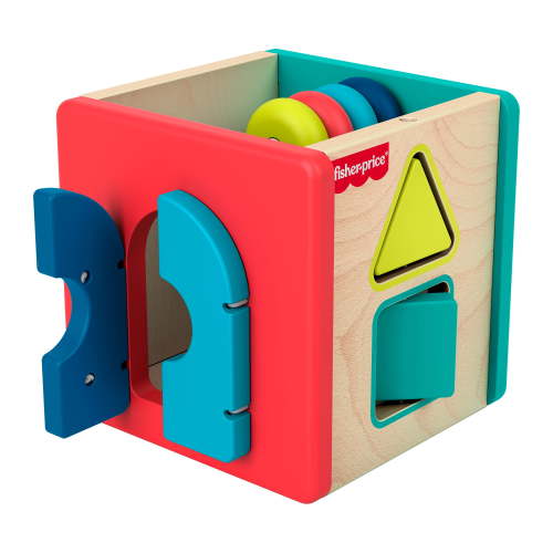 Fisher-Price Wooden Activity Cube, Busy Fine Motor Developmental Toy for Baby, 6 Months +