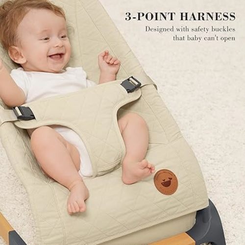 ANGELBLISS Baby Bouncer, Portable Bouncer Seat for Babies, Infants Bouncy Seat with Fabric, Natural Vibrations (Apricot)