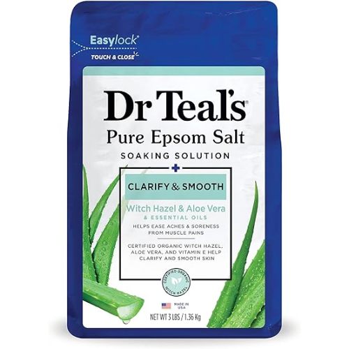 Dr Teal's Pure Epsom Magnesium Salt Soak, Clarify & Smooth with Witch Hazel & Aloe Vera, 3 lbs
