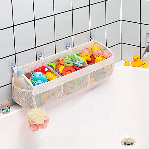 Bath Toy Organizer 3 Compartment | Tub Storage Holder | Mesh Toy Bag