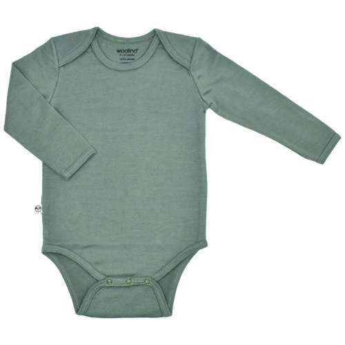 Baby Bodysuit, Long Sleeve, Merino Wool, Sage 3-6 Months