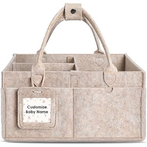 GEMII Diaper Caddy Organizer - Large Baby Caddy Organizer with Handle for Newborn Essentials Boy or Girl (Oatmeal, Large)