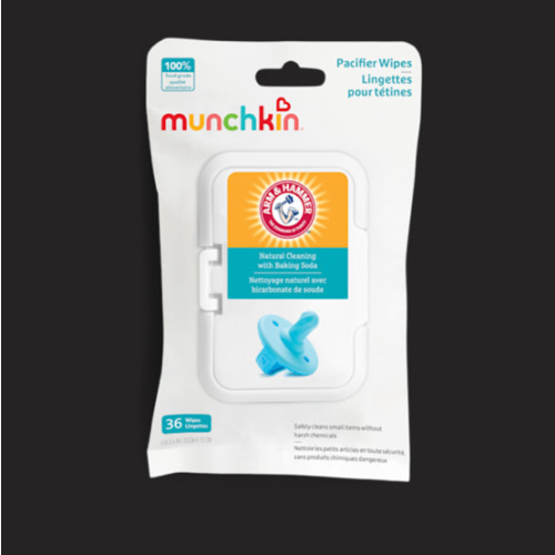 Munchkin Arm & Hammer Pacifier Wipes - Safely Cleans Breast Pump Parts and Feeding Essentials for Baby and Toddler, 1 Pack, 36 Wipes