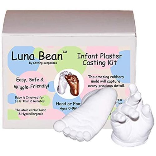 Luna Bean Baby Keepsake Hand Casting Kit - Plaster Hand Mold Casting Kit for Infant Hand & Foot Mold - Baby Casting Kit for First Birthday, Christmas & Newborn Gifts - (Clear Sealant - Gloss)