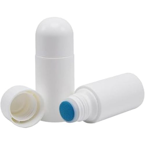 4Pcs White 50 ml Sponge Head Plastic Liquid Applicator Bottles with Sponge Refillable Deodorant Bottles for Cosmetic Essential Oil Pump Dispensers Refillable Containers, Pump Dispensers