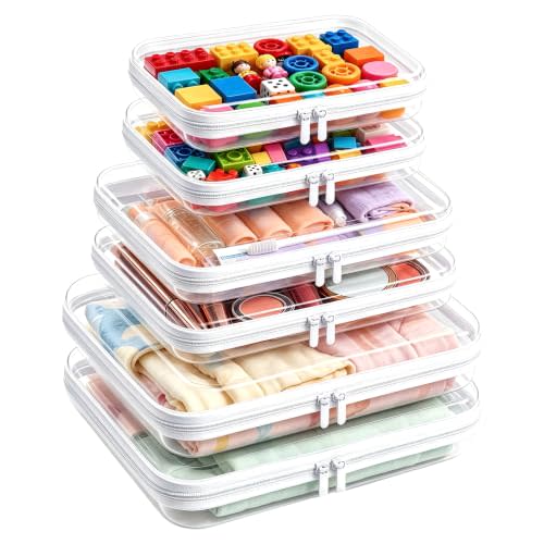 Clear Hard Shell Zipper Case,Diaper Bag Organizer Pouches,Clear Zipper Pouches,TSA Approved Travel Toiletry Bag, Organizer Bins for Toy Storage, Makeup Organizer and Car Organization 2L+2M+2S-White