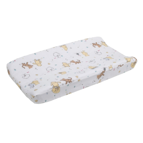 Disney Winnie The Pooh Classic Pooh 100% Cotton Quilted Changing Pad Cover, Ivory/Butter/Aqua/Orange 1 Count (Pack of 1)