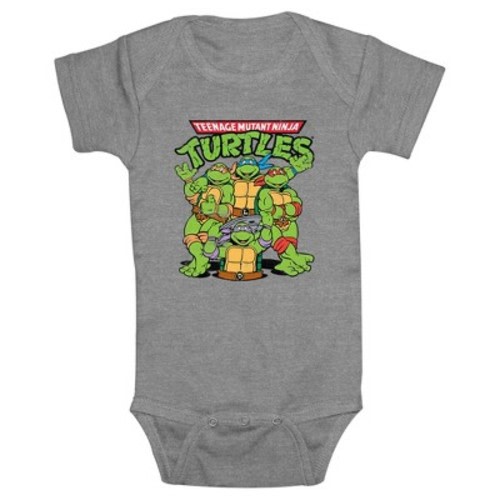 Infant's Teenage Mutant Ninja Turtles Group Shot Original Logo  Bodysuit - Athletic Heather - 6 Months