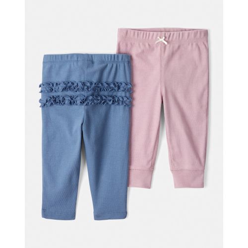 Baby Girl 2-Pack 100% Cotton Pull-On Pants - Blue/Pink | Carter's