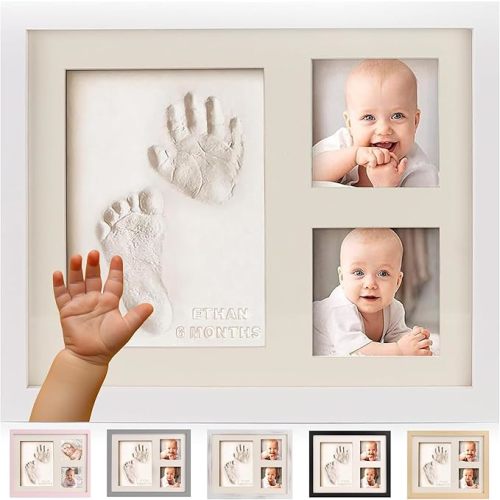 Bubzi Co Footprint & Handprint Keepsake Frame, Baby Memory Display, Nursery Decor, Baby Registry Must-Have, New Parent Gift (Fresh White)
