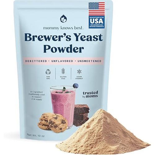 Mommy Knows Best Brewer's Yeast Powder for Lactation Support for Breastfeeding | Mild-Tasting, Debittered, Delicious in Lactation Cookies, Smoothies, Lactation Recipes, Gluten-Free, 10 oz