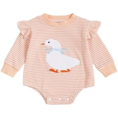 Newborn Baby Girl Romper 3D Flower Fall Winter Clothes Striped Waffle Bubble Sweatshirt Cute Coming Home Outfit